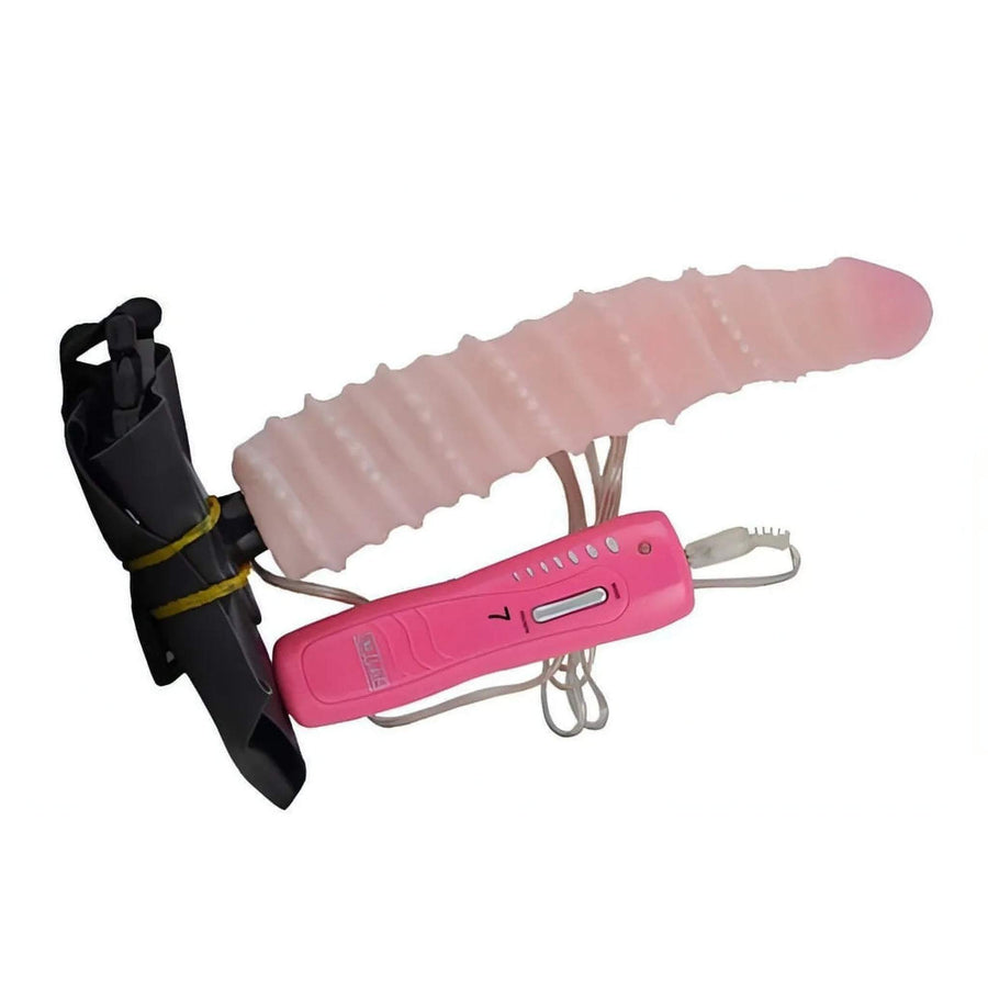 Soft foldable strap-on with stimulating pads - Flesh Pink