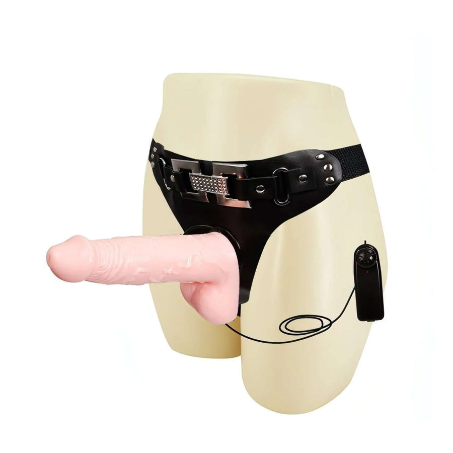 Realistic strap-on with testicles and vibration, multispeed - Flesh Pink