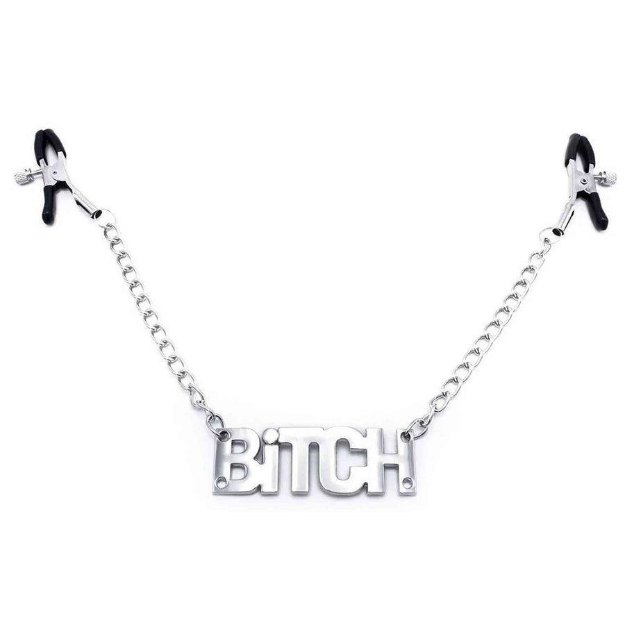 Nipple Clamp With Chain and "Bitch" Pendant