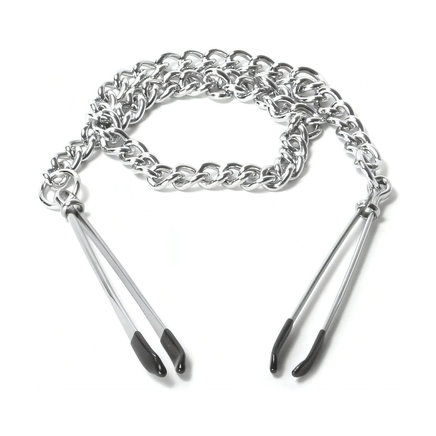 Set pinze sadomaso metallo cromato con catena collegata e rivestimento PVC morbido