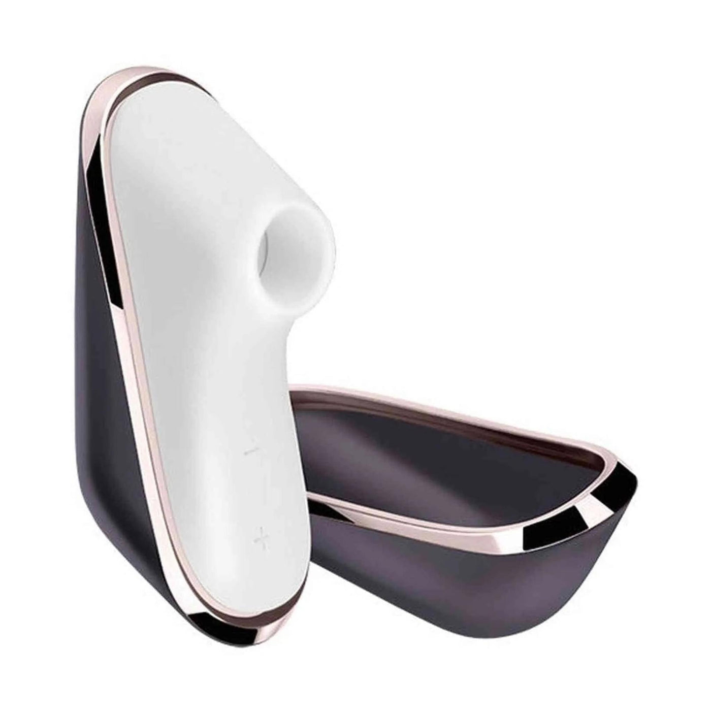 Satisfyer Traveler stimolatore aria aperto bianco e nero con controlli + e -