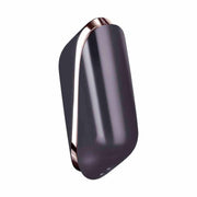 Stimolatore aria Satisfyer Traveler chiuso vista laterale ergonomica nera e rosa oro