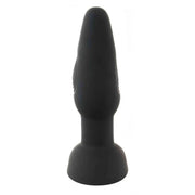 Plug anale nero in silicone morbido con base ampia e dettagli a cerchi concentrici