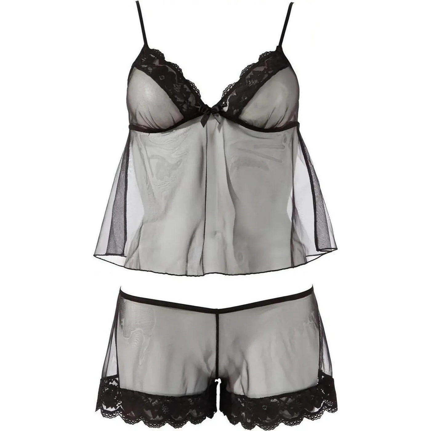 Top & Short Trasparenti Con Bordatura in Pizzo Nero