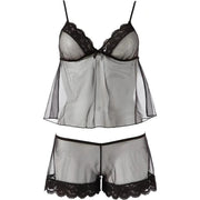 Top & Short Trasparenti Con Bordatura in Pizzo Nero
