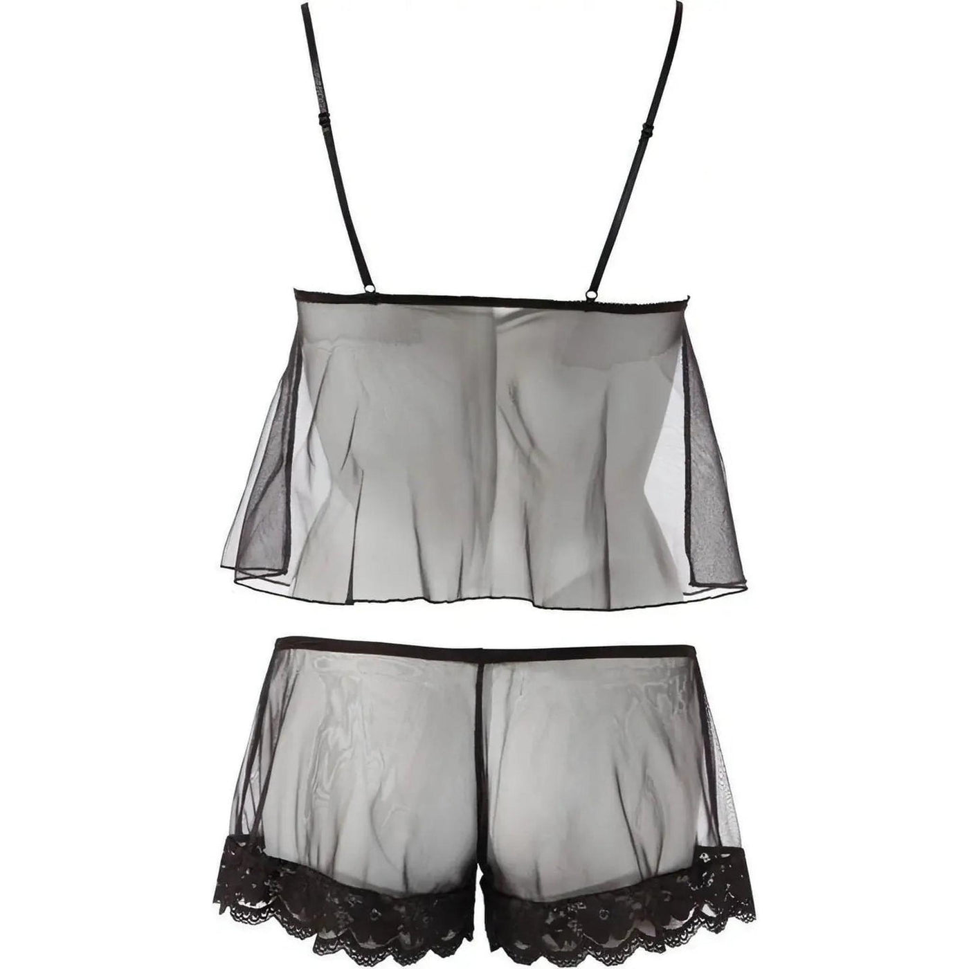 Top & Short Trasparenti Con Bordatura in Pizzo Nero