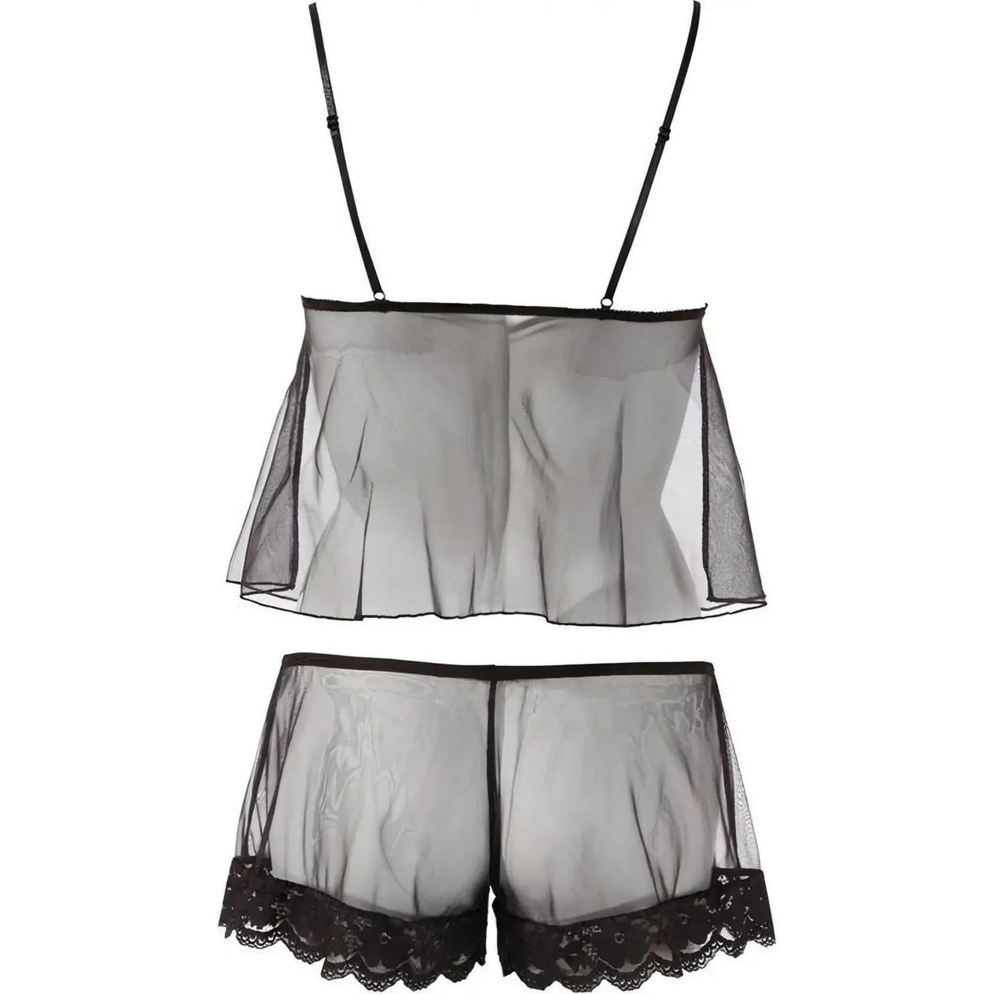 Top & Short Trasparenti Con Bordatura in Pizzo Nero