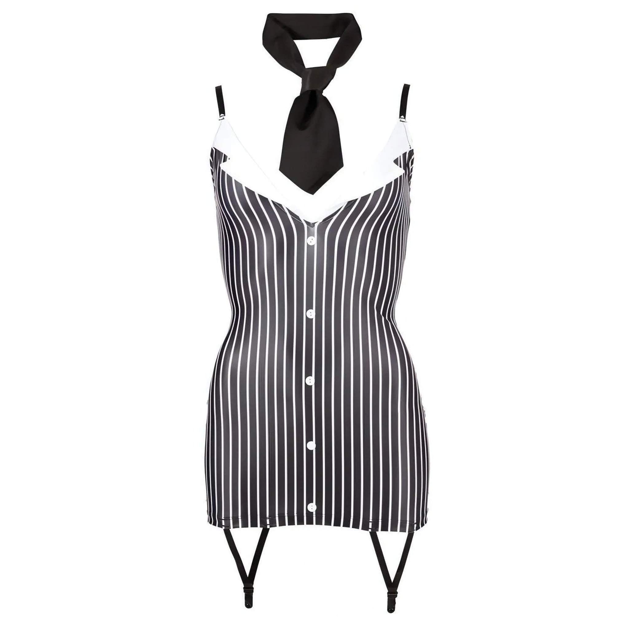 Vestitino da Segretaria Sexy con clip reggicalze e cravattino Nero