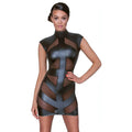Sexy Dresse Opque Black con insertos transparentes de energía eléctrica, cuello alto y corte ovalado trasero - Tamaño M