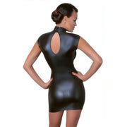 Vestitino sexy collo alto nero opaco con inserti trasparenti -M