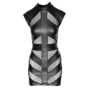 Vestitino sexy collo alto nero opaco con inserti trasparenti -M