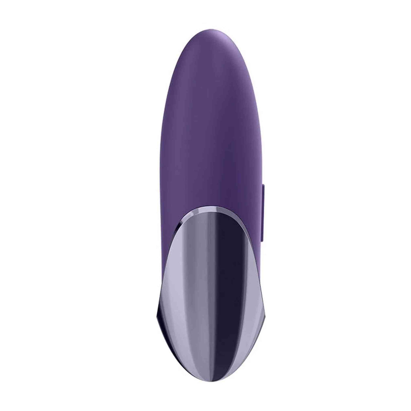 Vibratore viola Satisfyer Lay-on con base metallica curva e pulsante verticale