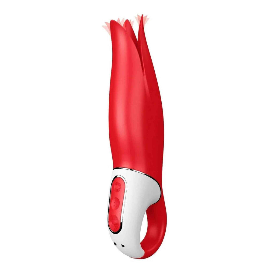 Vibrador de diseño ultra potente con pétalos de placer de aleteo, hecho de silicona médica - rojo, recargable