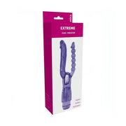 Vibratore doppio Minx Extreme viola traslucido con testa curva liscia e serie di sfere, controllo velocità multipla