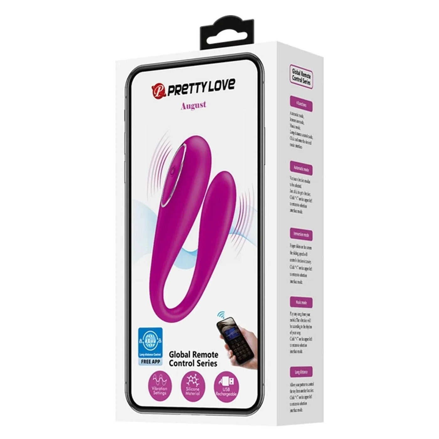 Scatola vibratore coppia August Pretty Love viola telecomandato app