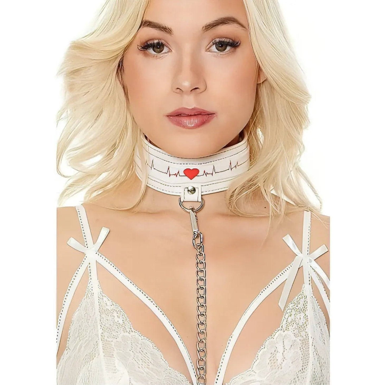 Collar With Leash - Nurse Theme - White Ouch