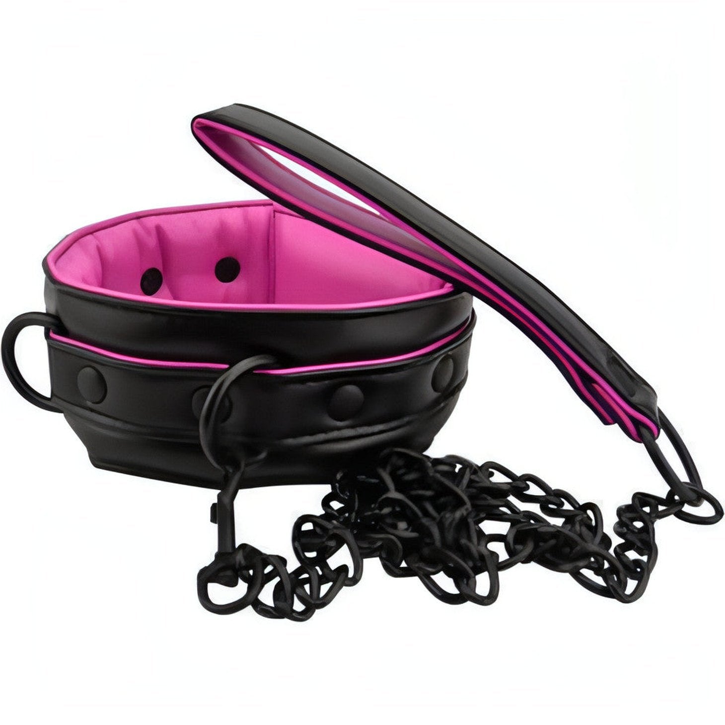 Collare in pelle imbottito con guinzaglio coordinato - Nero e Fucsia Bound To Please