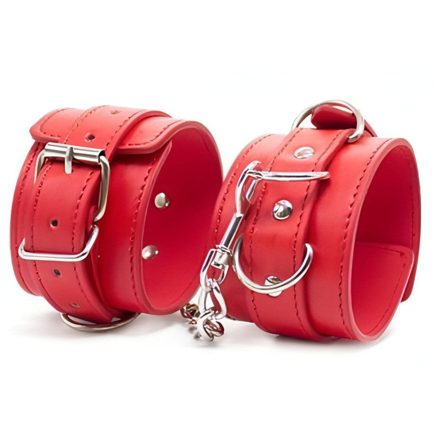 Polsiere in cuoio con cinghie regolabili e catenina - Rosse Toyz4lovers