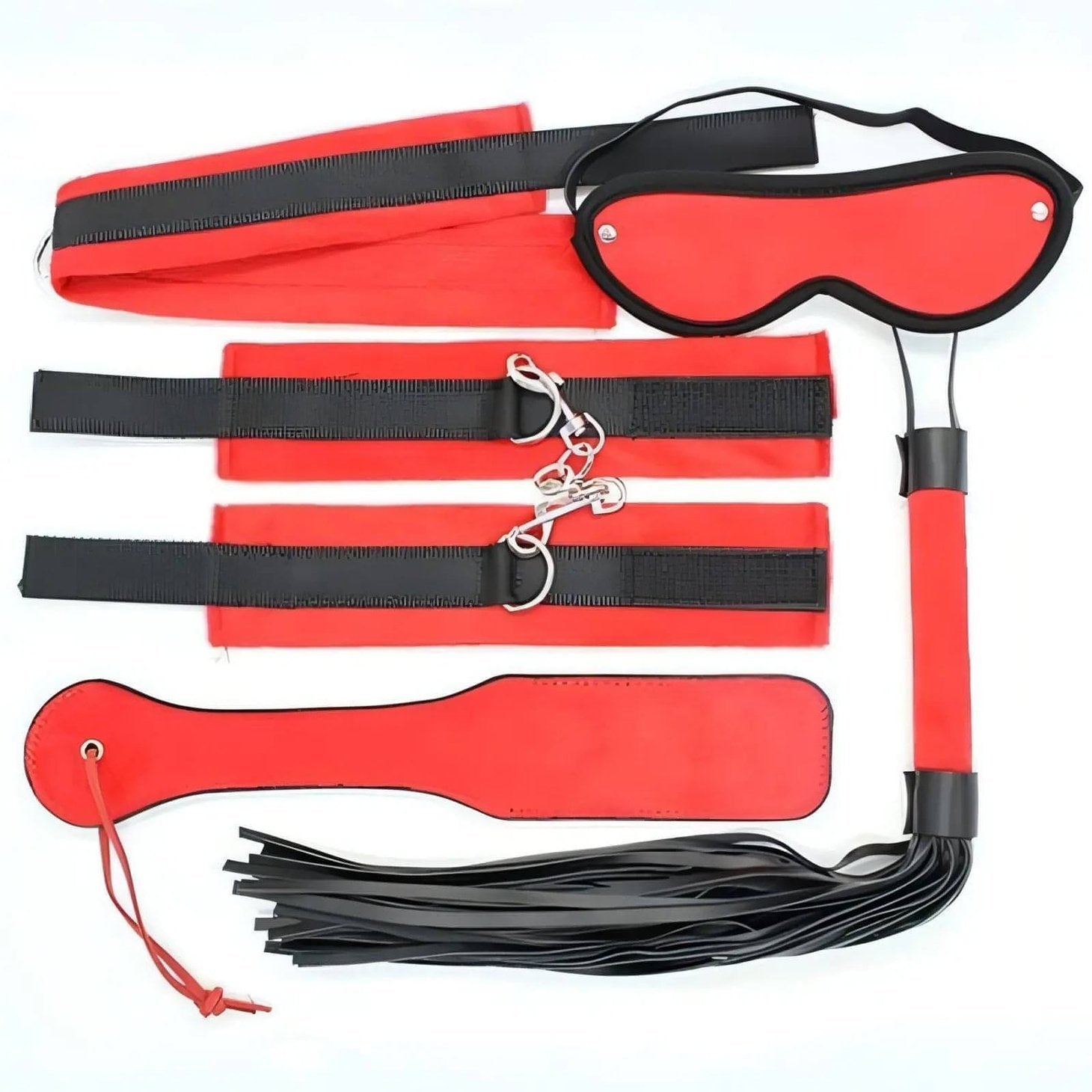 Bondage Red Set - Benda, Polsiere, Collare, Frustino e Sculacciatore Toyz4lovers